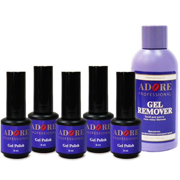 5 гель-лаков ADORE + Gel Remover ADORE (125ml) ()